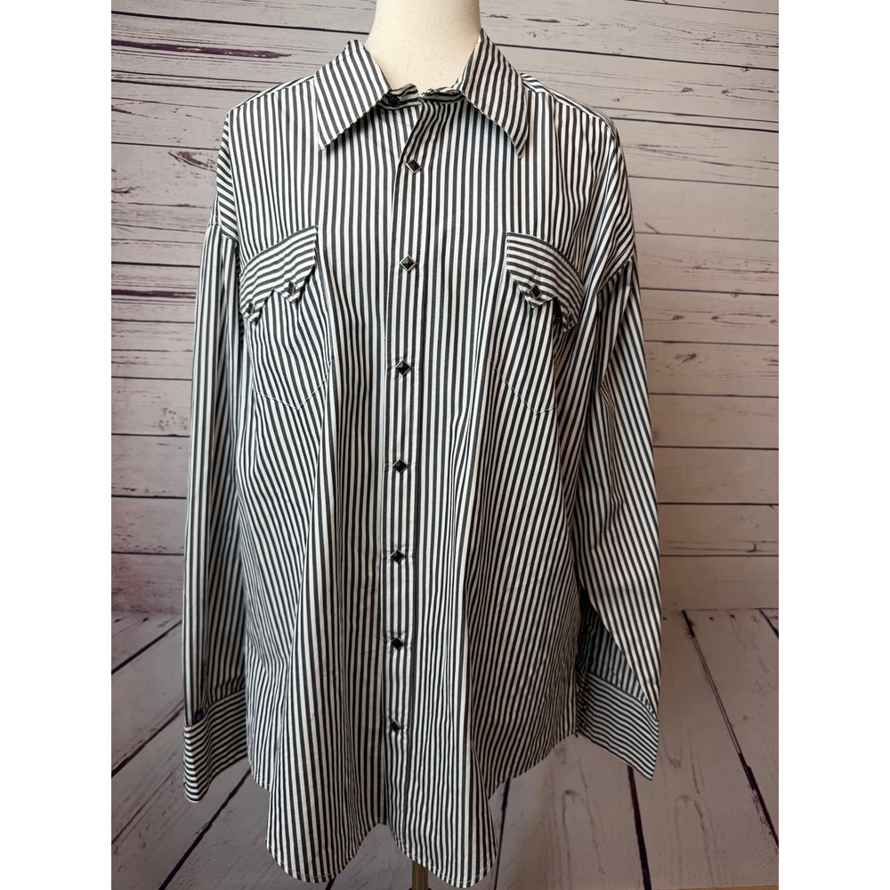Rockmount Ranch Wear Western Shirt USA Vintage Striped Pearl Snap Mens XL 60s